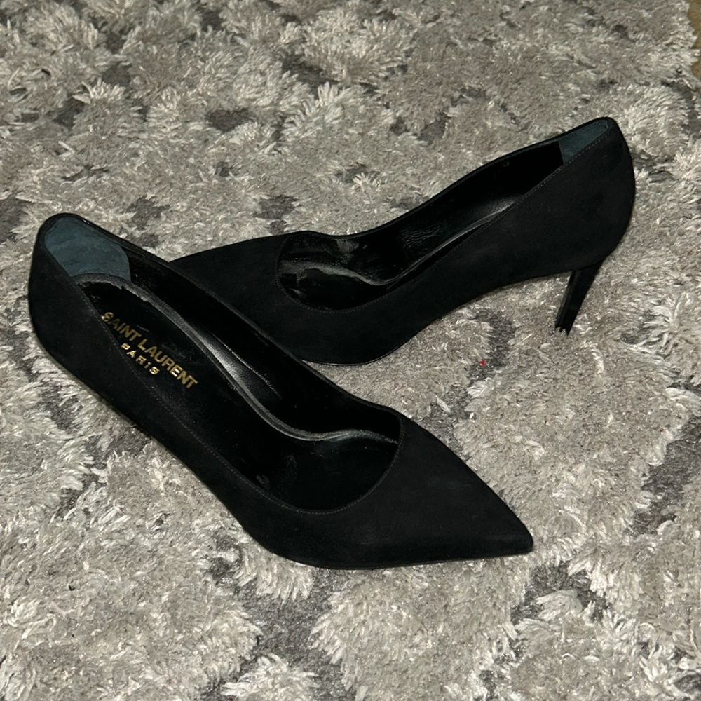 Yves Saint Laurent Suede Heel Pumps Black Size EU 38.5 Women's Shoes US 8.5 YSL